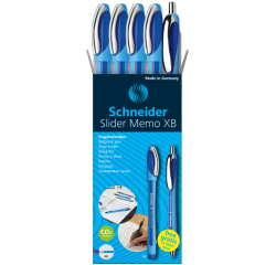 Stylo bille Schneider Slider Memo XB bleu set 4 pièces + 1 slider gratuit