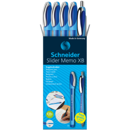 Stylo bille Schneider Slider Memo XB bleu set 4 pièces + 1 slider gratuit