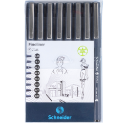 Schneider Pictus Fineliner Black Case 8 Pieces