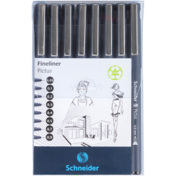 Fineliner Schneider Pictus zwart etui à 8 stuks