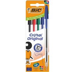 Stylo bille BIC Cristal Medium assorti blister 5 pièces