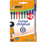BIC Cristal Medium Blue Ballpoint Pen Blister Pack of 8 + 2 Free