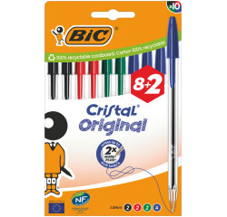 Stylo bille BIC Cristal Medium bleu blister 8 + 2 gratuits
