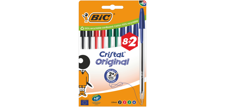 BIC Cristal Medium Blue Ballpoint Pen Blister Pack of 8 + 2 Free