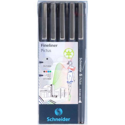 Fineliner Schneider Pictus assorti étui 5 pièces