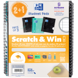 Collegeblok Oxford School A5+ lijn 17-gaats 160 pagina's 80gr scratch&win assorti