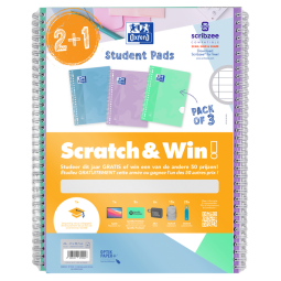 Bloc collège Oxford School A4+ ligné 23 perf 160 pages 80g Scratch&Win pastel ass