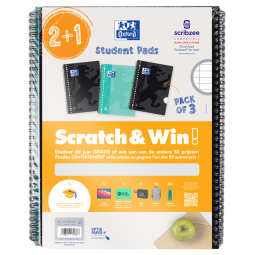 Collegeblok Oxford School A4+ lijn 23-gaats 160 pagina's 80gr scratch&win assorti voordeelpak