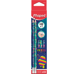 Grafietpotlood Maped Pixel Party met gum set à 12 stuks assorti