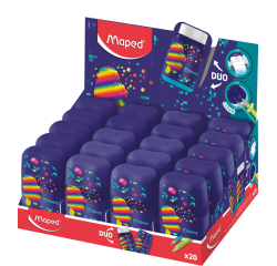 Taille-crayon Maped Pixel Party Connect 2 trous avec gomme présentoir 20 pièces