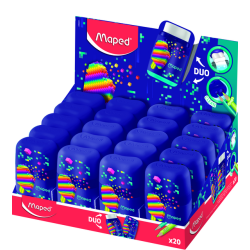 Taille-crayon Maped Pixel Party Connect 2 trous avec gomme présentoir 20 pièces