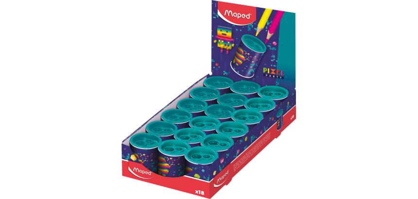 Taille-crayon Maped Pixel Party 2 trous présentoir 18 pièces