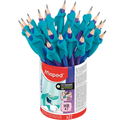 En_lapices de grafito maped hb con goma borrar + adaptador ergonomico cubilete de 22 unidades