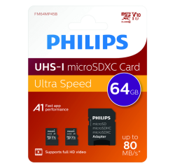 Geheugenkaart Philips micro SDXC Class 10 UHS-I U1 64GB 2 stuks