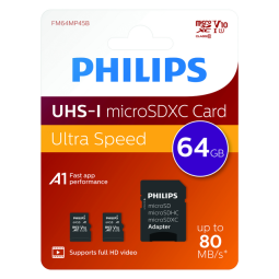 Carte mémoire Philips Micro SDXC Classe 10 UHS-I U1 64Go 2 pièces