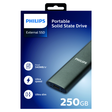 Disque externe SSD Philips 250Go USB-C gris