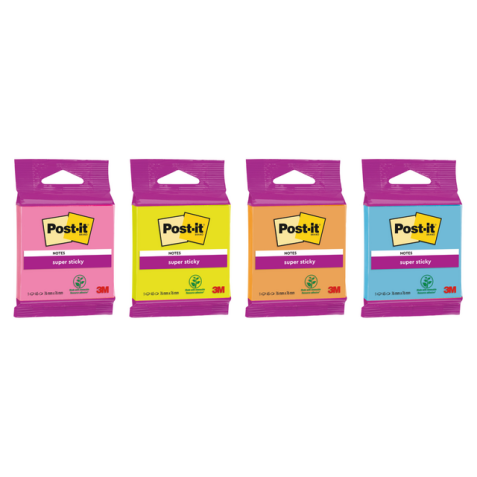 Bloc-mémos 3M Post-it 6920 Super Sticky 76x76mm assorti 45 feuilles
