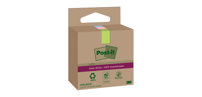 Bloc-mémos 3M post-it 622 RSS3COL 47,6x47,6mm assorti 3 pièces