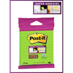 Bloc-mémos 3M Post-it XL-LL Super Sticky 101x101mm ligné vert 70 feuilles