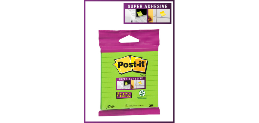Bloc-mémos 3M Post-it XL-LL Super Sticky 101x101mm ligné vert 70 feuilles