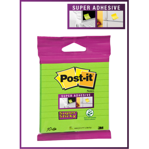 Bloc-mémos 3M Post-it XL-LL Super Sticky 101x101mm ligné vert 70 feuilles