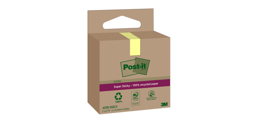 Memoblok 3M Post-it 622 RSS3CY 47,6x47,6mm geel 3 stuks