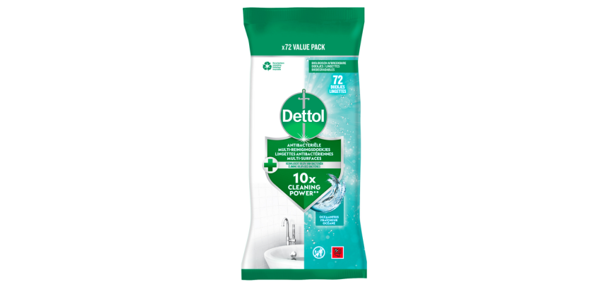 Reinigingsdoekjes Dettol antibacterieël Ocean 72 stuks