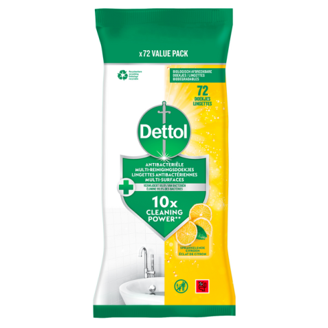 Lingettes multi-surface Dettol antibactérien Citrus 72 pièces