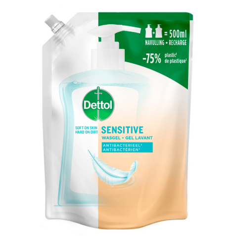 Savon mains Dettol Sensitive antibactérien 500ml recharge