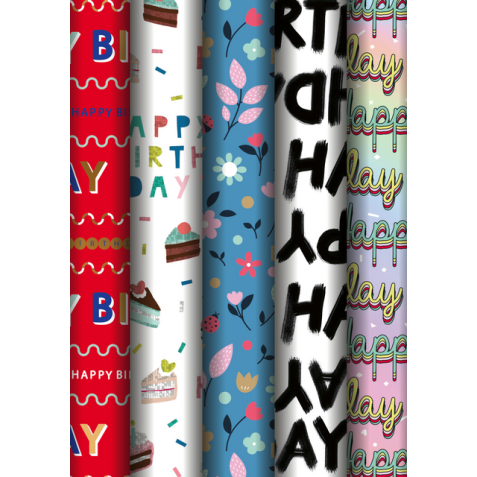 Inpakpapier Stewo Happy Birthday 200x70cm  assorti