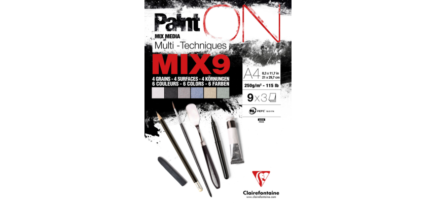 Papier Multi Media Clairefontaine A4 Paint On 27 feuilles 250g assorti