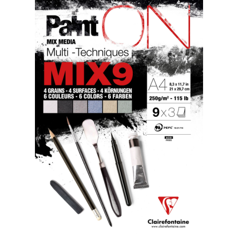 Mix Media Papier Clairefontaine A4 Paint On 27 vel 250gram assorti