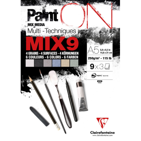 Mix Media Papier Clairefontaine A5 Paint On 27 vel 250gram assorti