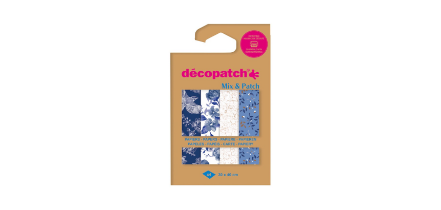 Papier créa Décopatch 30x40cm set 4 feuilles thème Nuances de bleu