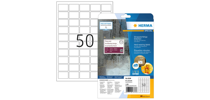 Etiquette HERMA 8338 37x25mm résistante aux intempéries blanc 1250 étiquettes