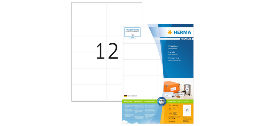 Etiket HERMA 4635 105x48mm premium wit 2400 stuks