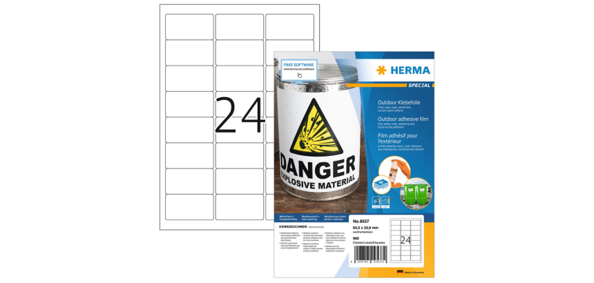 HERMA 9537 Weatherproof Label 63.5x33.9mm White 960 Labels