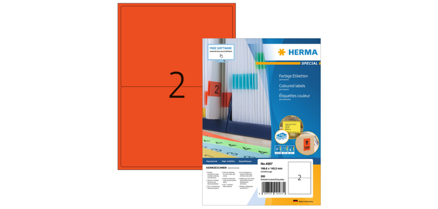 Etiket HERMA 4567 199.5x143.5mm rood 200 stuks