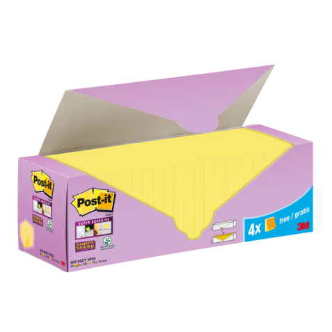 Notes 3M Post-it 654-SSCY Super Sticky 76x76mm jaune lot promo