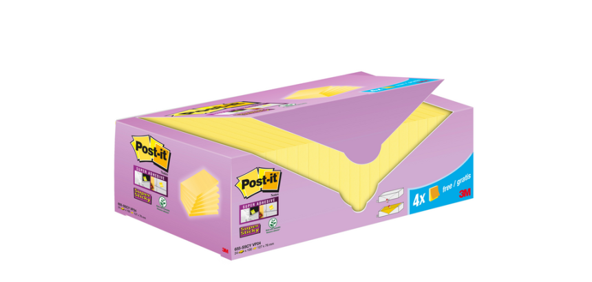 Memoblok 3M Post-it 655-SSCY Super Sticky 76x127mm geel voordeelpak