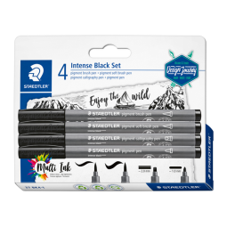 Feutre pinceau Staedtler PigmentArts noir intense set 4 largeurs de trait