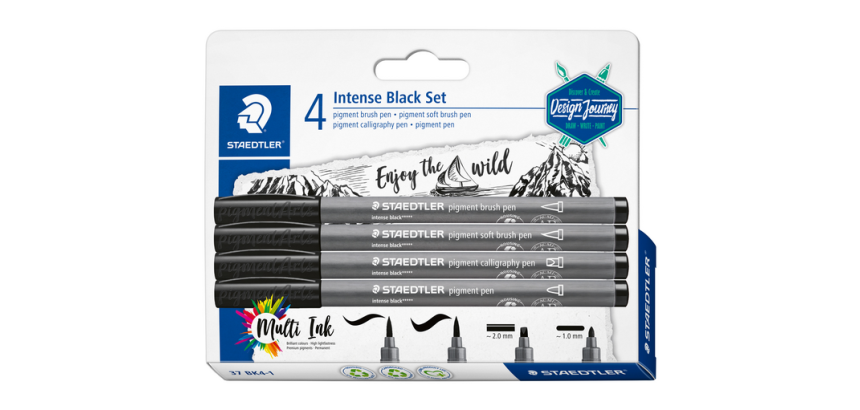 Staedtler PigmentArts brush pen intense black set 4 line widths