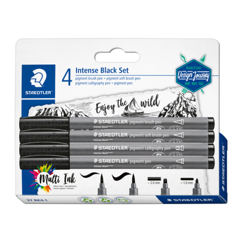 Brushpen Staedtler PigmentArts Intens zwart set à 4 schrijfbreedtes