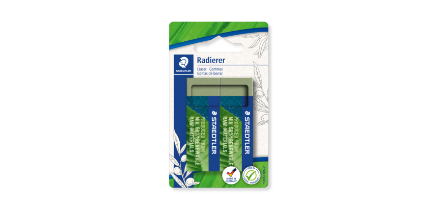 Staedtler Eco Radiergummi 5280 65x23x10mm olivgrün Blisterpackung 2 Stück