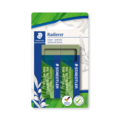 Gum Staedtler Eco 52680 65x23x10mm olijfgroen blister à 2 stuks