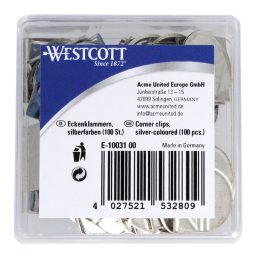 Hoekclips Westcott aluminium zilverkleurig doos à 100 stuks