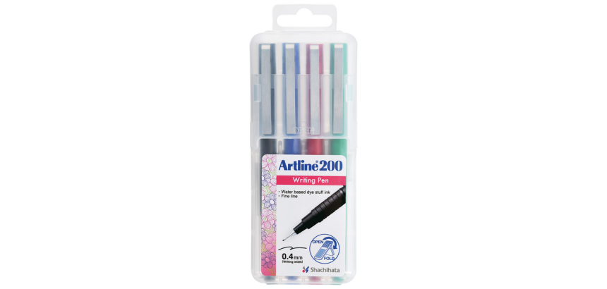 Fineliner Artline 200 rond fijn asssorti 4 stuks