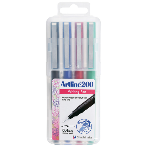 Fineliner Artline 200 rond fijn asssorti 4 stuks