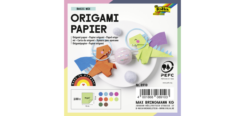 Origami papier Folia 20x20cm transparant 42gr 500 vel in 10 kleuren