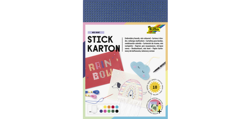 Carte à broder Folia 17,5x24,5cm 300g 10 feuilles assorti